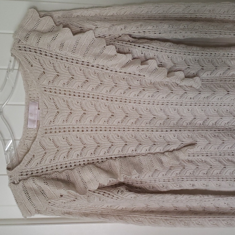 Rachel Parcell Pointelle Open Knit Ruffle Sweater Wool Alpaca Blend Size S - Picture 6 of 10